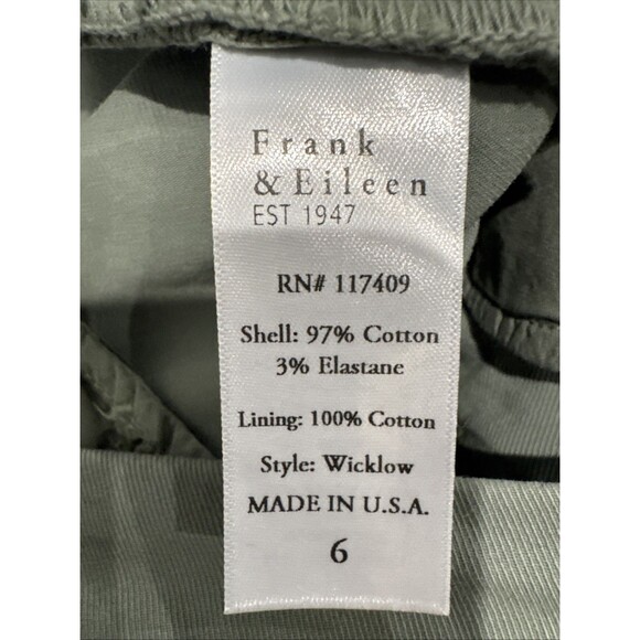 Frank & Eileen Wicklow Size 6 Crop Chinos Pants Sage Green Stretchy - Picture 8 of 11